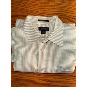 Lands End Mens Original Oxford No Iron Green Striped Button Down Shirt Large
